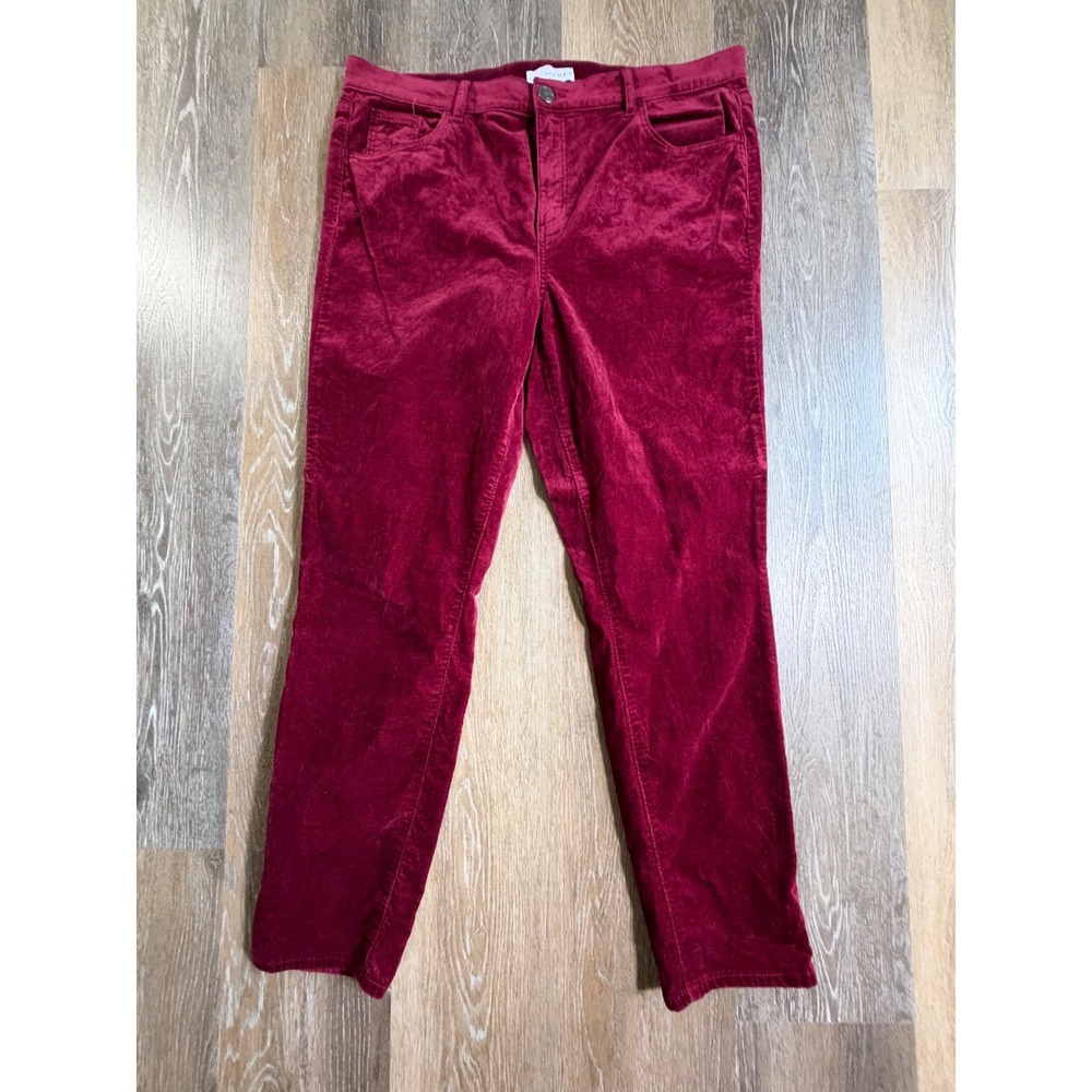 Loft Corduroy Pants Womens 14 32 Red Burgundy Straight Leg Five Pocket 5441